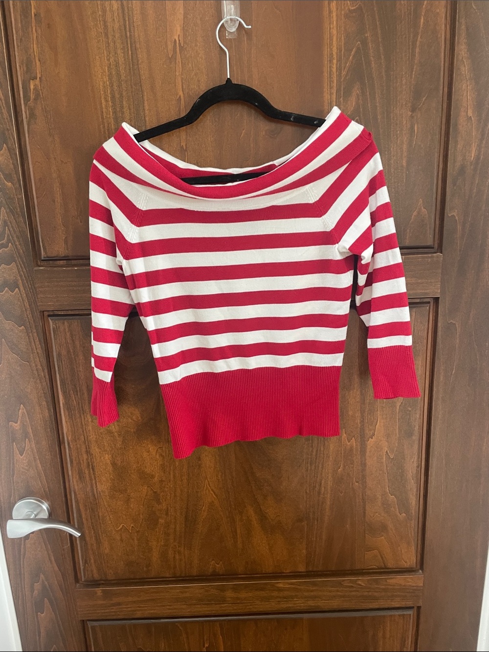 INC International Concepts Red and White Striped Off-Shoulder Sweater